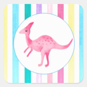 Pink Dinosaur and stripes Square Sticker