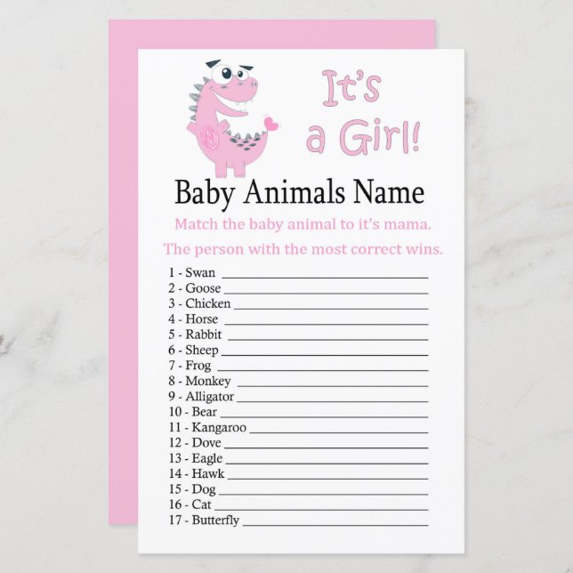 Pink Dinosaur Baby Animals Name Game (Front/Back)