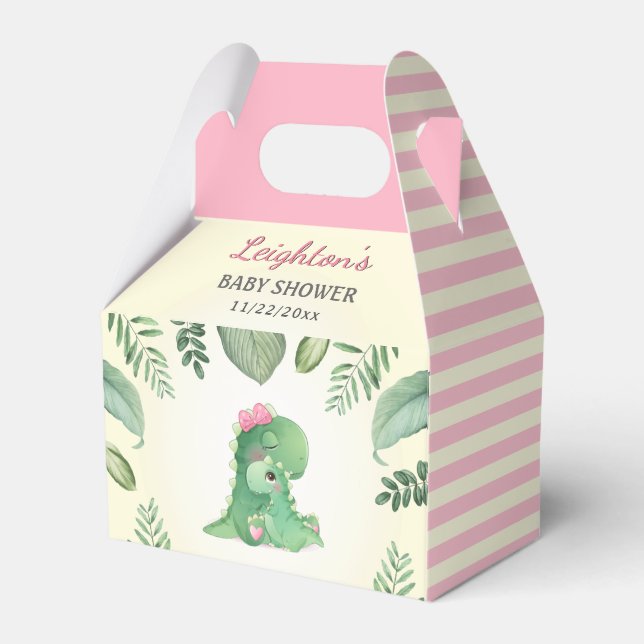 Pink Dinosaur Baby Girl Shower Sprinkle Dino Party Favour Box (Front Side)