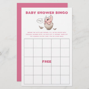 Pink Dinosaur Baby Shower Bingo Game
