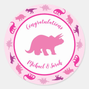 Pink Dinosaur Baby Shower Cute Dino Girl Classic Round Sticker