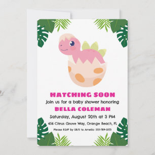pink dinosaur baby shower invitations