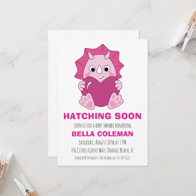 pink dinosaur baby shower invitations (Front/Back In Situ)