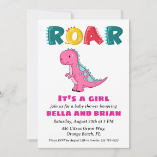 pink dinosaur baby shower invitations