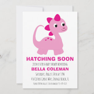 pink dinosaur baby shower invitations