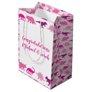 Pink Dinosaur Baby Shower Medium Gift Bag
