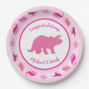 Pink Dinosaur Baby Shower Paper Plate