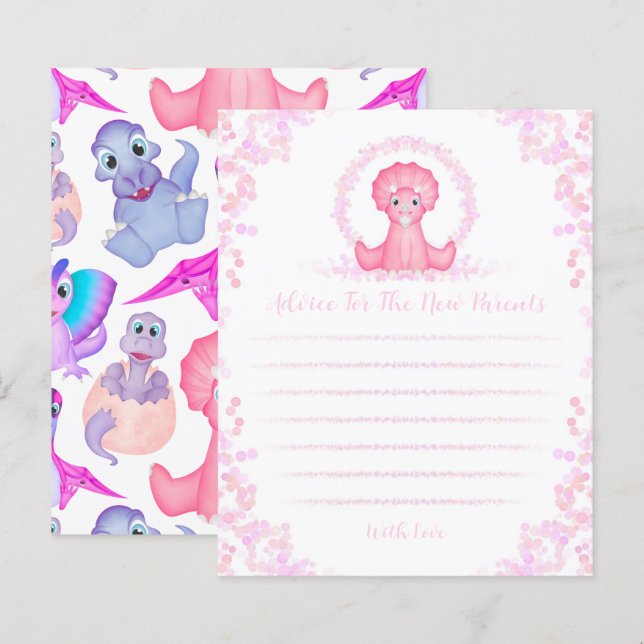Pink Dinosaur Baby Shower Parents Advice Card (Front/Back)