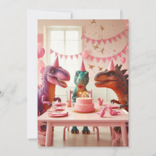 Pink dinosaur birthday invite, dinosaur invitation