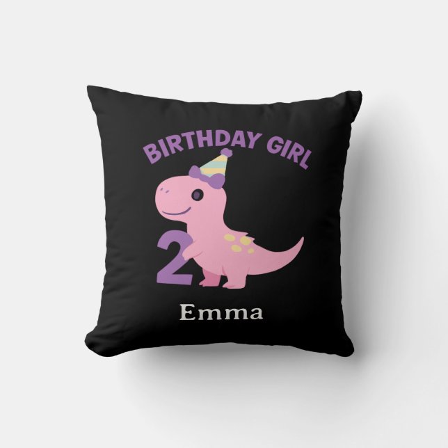 Pink Dinosaur Birthday Outfit – Age 2 Girl  Cushion (Front)