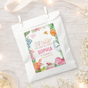 Pink Dinosaur Birthday Party, Girls Dinosaur party Favour Bags