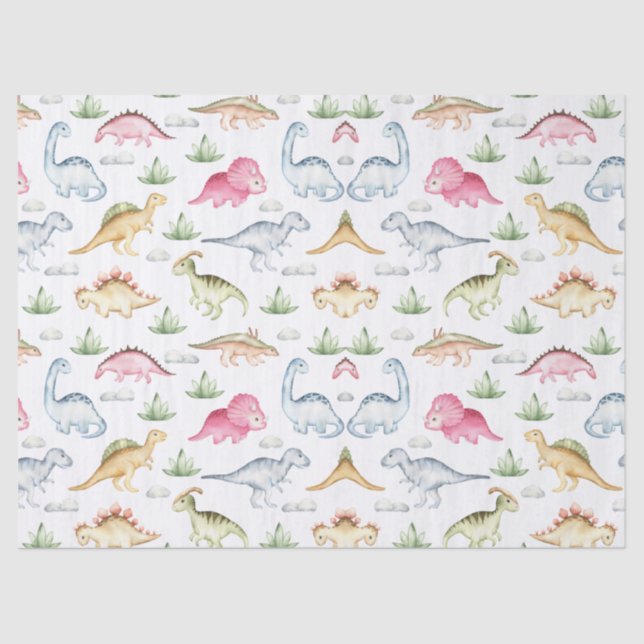 Pink Dinosaur Birthday Party, Girls Dinosaur party Tissue Paper (Front)