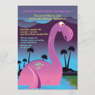 Pink Dinosaur Birthday Party Invitation