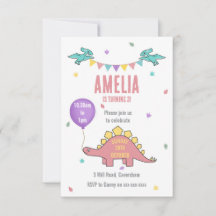 Pink Dinosaur Birthday Party Invitation