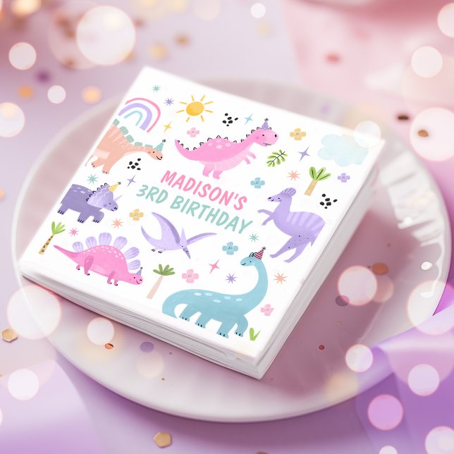 Pink Dinosaur Birthday Party  Napkin (Creator Uploaded)