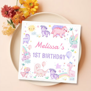 Pink Dinosaur Birthday Party Napkins