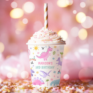 Pink Dinosaur Birthday Party Paper Cups