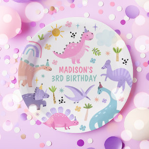Pink Dinosaur Birthday Party  Paper Plate