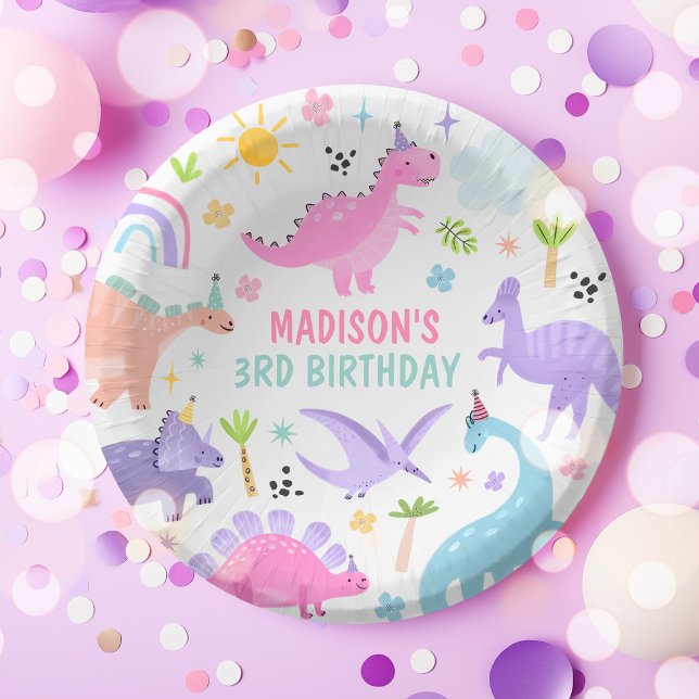 Pink Dinosaur Birthday Party  Paper Plate (Creator Uploaded)
