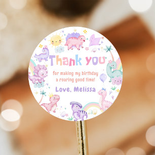 Pink Dinosaur Birthday Party Thank You Classic Round Sticker