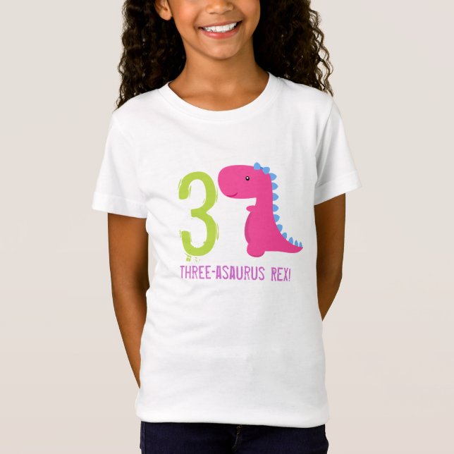Pink Dinosaur Birthday Shirt Girl Dinosaurs (Front)