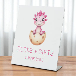 Pink Dinosaur Books and Gifts Baby Shower Sign