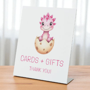 Pink Dinosaur Cards and Gifts Baby Shower Sign