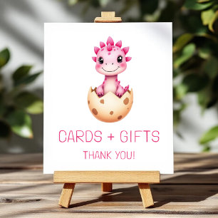 Pink Dinosaur Cards and Gifts Baby Shower Sign
