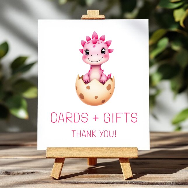 Pink Dinosaur Cards and Gifts Baby Shower Sign (Creator Uploaded)