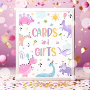Pink Dinosaur Cards And Gifts Birthday Party Poster
