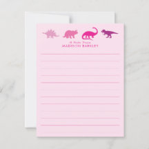 Pink Dinosaur Cute Kid's Dino Flat Stationary Card