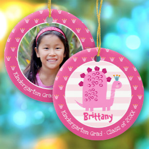 Pink Dinosaur Girl Kindergarten Graduate Keepsake Ceramic Tree Decoration