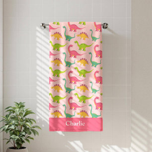 Pink Dinosaur Kids Beach Towel