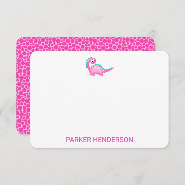 Pink Dinosaur Kids Personalised Stationery Thank You Card (Front/Back)