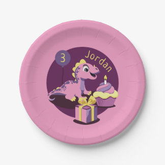 Pink Dinosaur Party Plates and Bowls