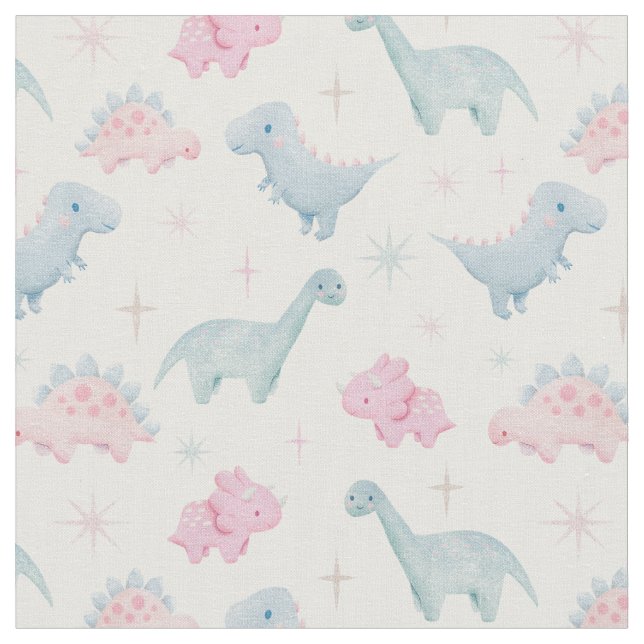 Pink Dinosaur Pattern Kids Fabric (Close Up)