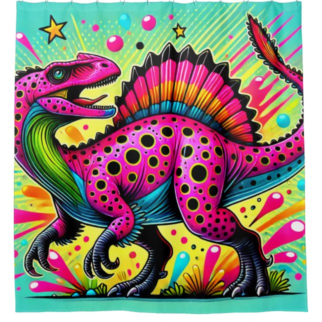 Pink Dinosaur Shower Curtain (Front)