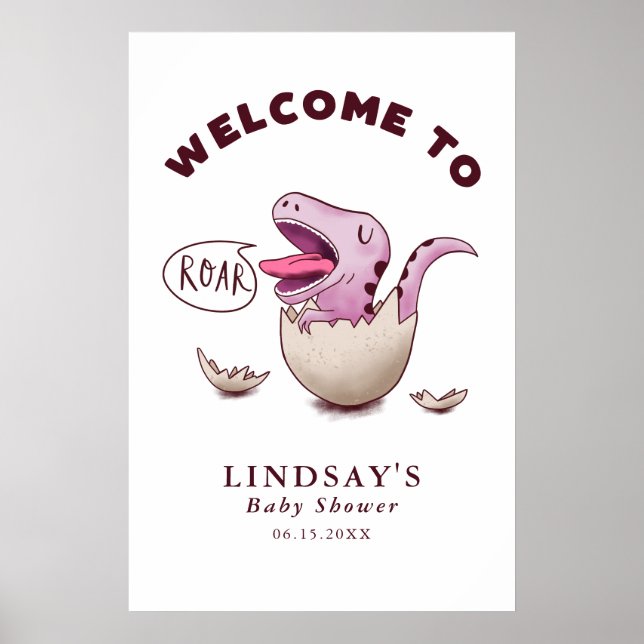 Pink Dinosaur Theme Baby Shower Welcome Sign (Front)