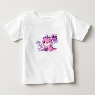 Pink Dinosaur Three Rex 3rd Birthday Party Baby Gi Baby T-Shirt