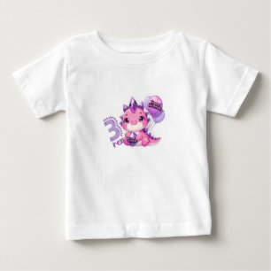 Pink Dinosaur Three Rex 3rd Birthday Party Baby Gi T-Shirt