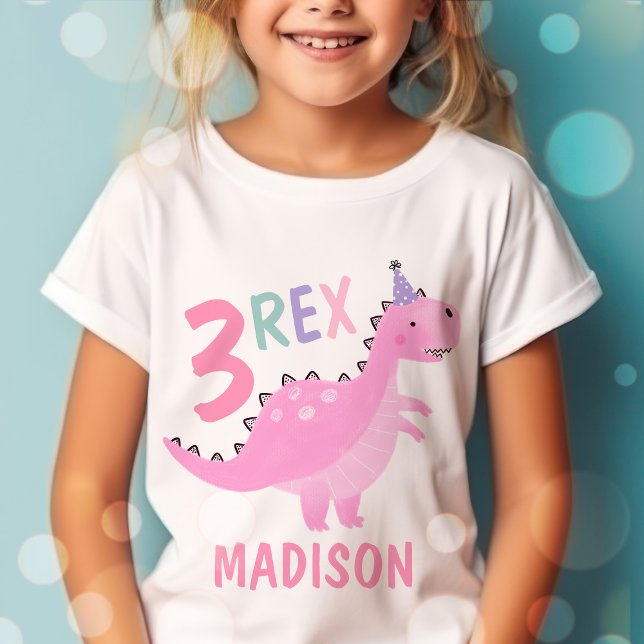 Pink Dinosaur Three Rex 3rd Birthday Party  T-Shirt (Creator Uploaded)