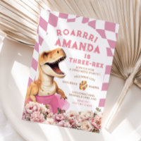 Pink Dinosaur Three-rex Vintage Floral Birthday