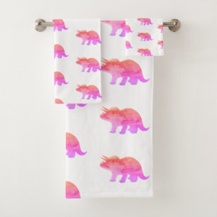 Pink Dinosaur Triceratops Bath Towel Set