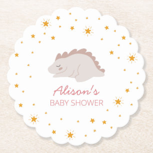 Pink Dinosaur Twinkle Star Baby Shower Girl Party Paper Coaster