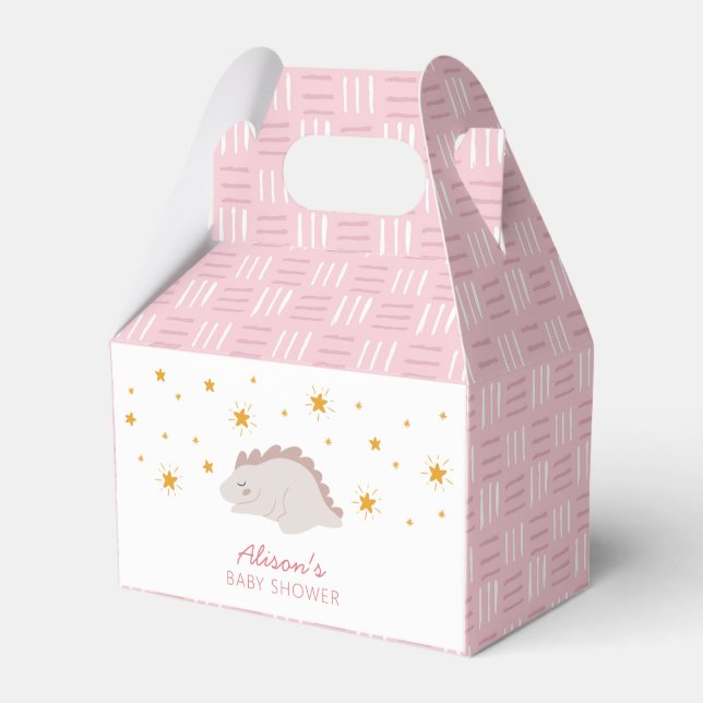 Pink Dinosaur Twinkle Stars Baby Girl Shower Favour Box (Front Side)