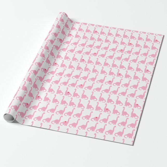 Pink Dinosaur Wrapping Paper (Unrolled)