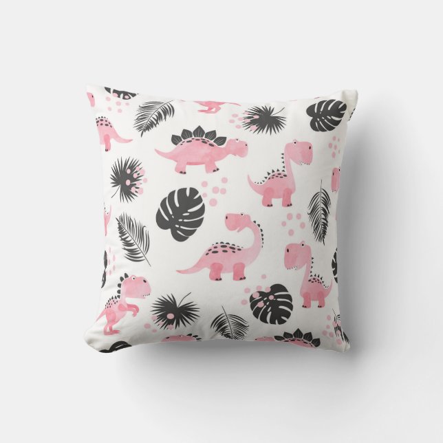 Pink Dinosaurs: Cute Kids Pattern. Cushion (Front)