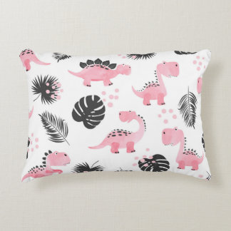 Pink Dinosaurs: Cute Kids Pattern. Decorative Cushion