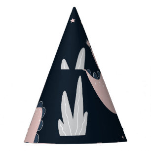 Pink dinosaurs, dark background, cute party hat