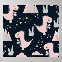 Pink dinosaurs, dark background, cute